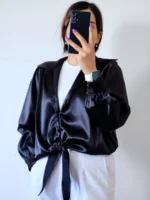 شومیز جلو گره ساتن - تصویر 7